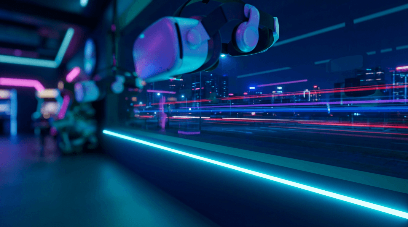 Abstract 3D virtual space with AI avatars and interactive digital elements